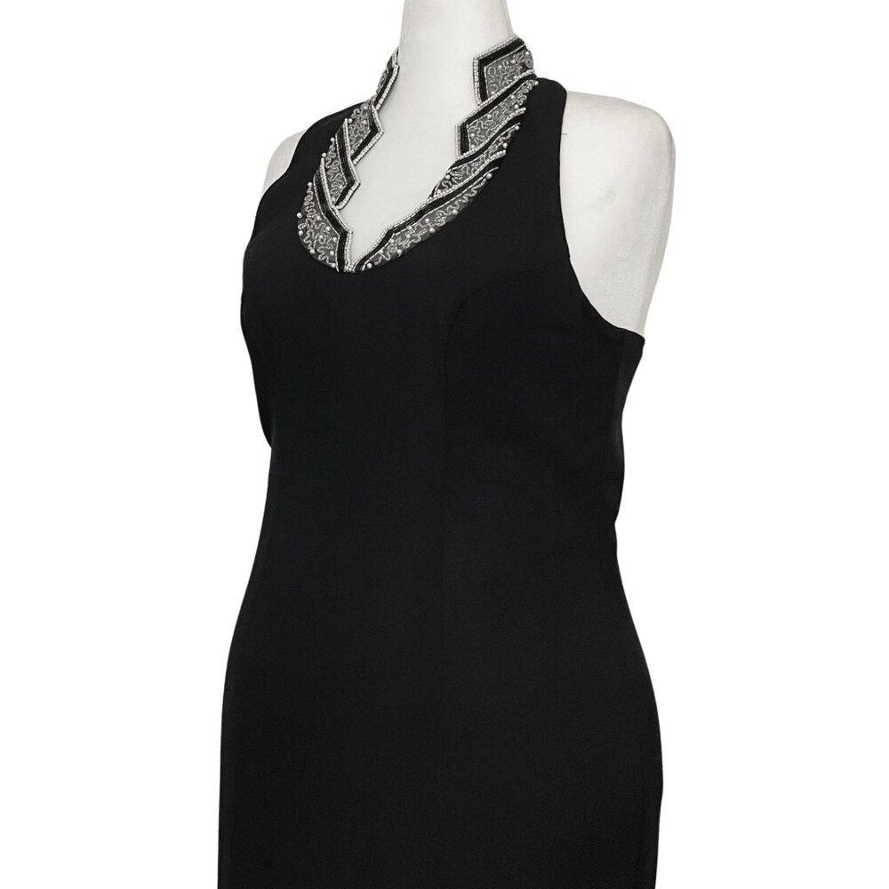 Vintage 90s Black Beaded Halter Prom Formal Dress. M/L 14. Art Deco Whimsigoth - Picture 8 of 10